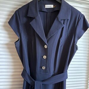 Navy Pinstriped Dress